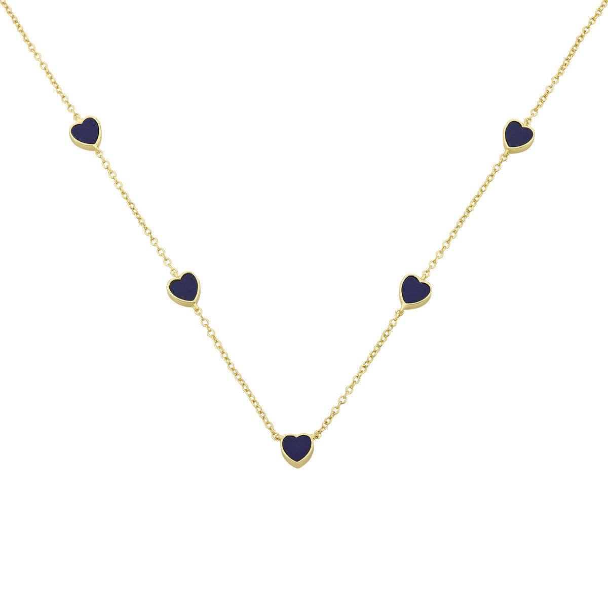 14K Gold Plated 7mm Heart Station Chain Necklace