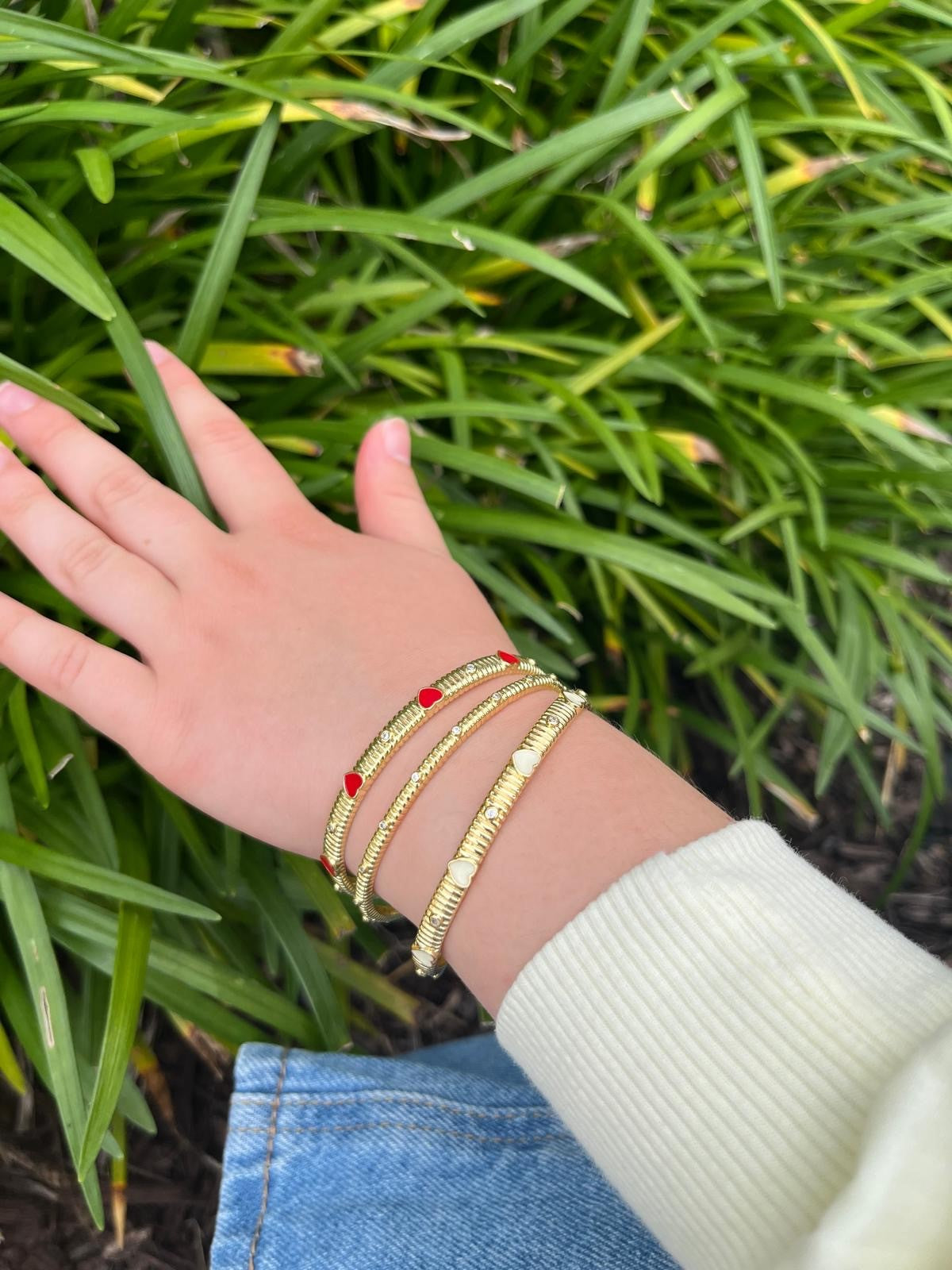 Thin Ribbed Bangle with CZs