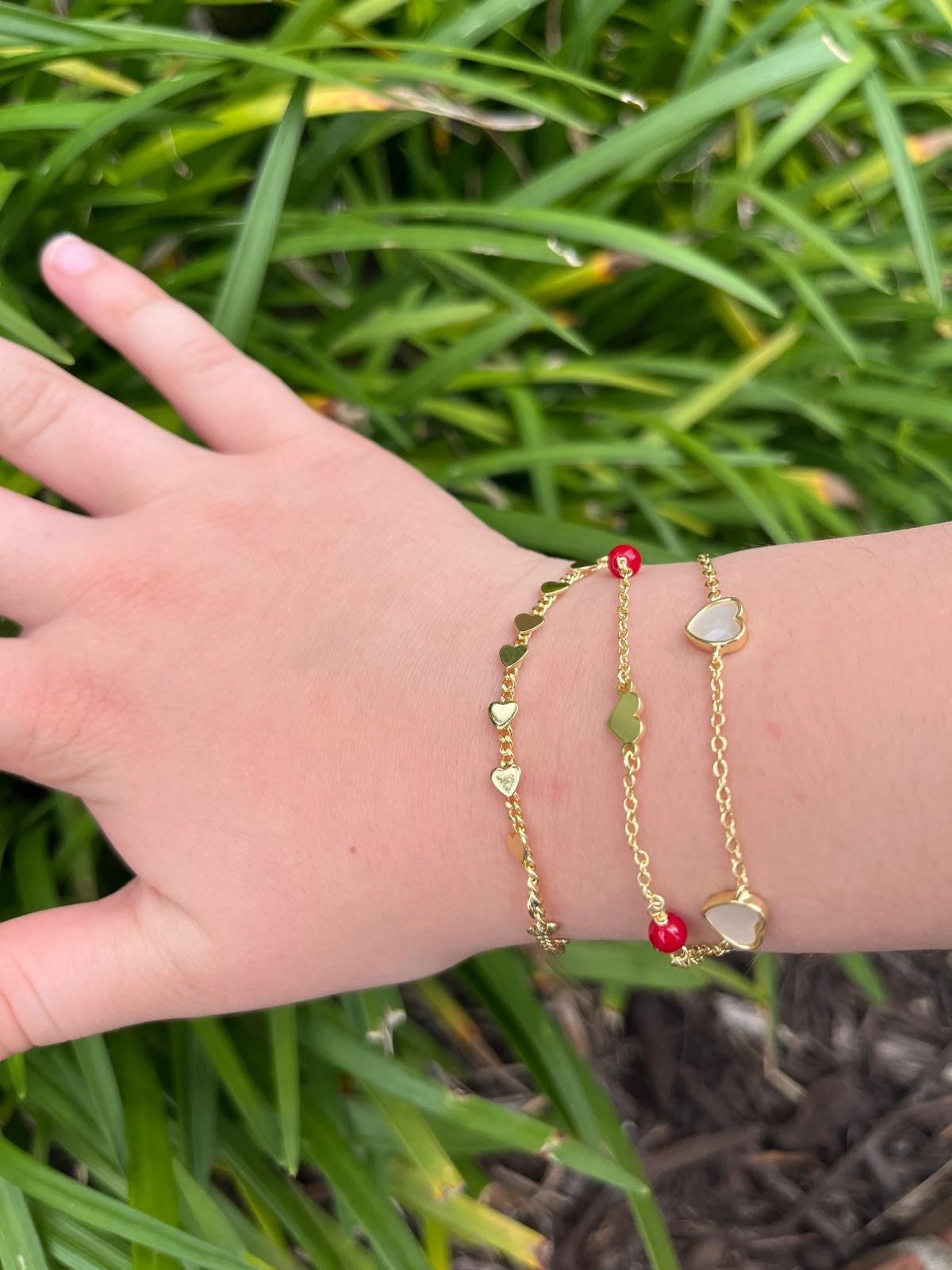 14K Gold Plated Hearts On Link  Bracelet