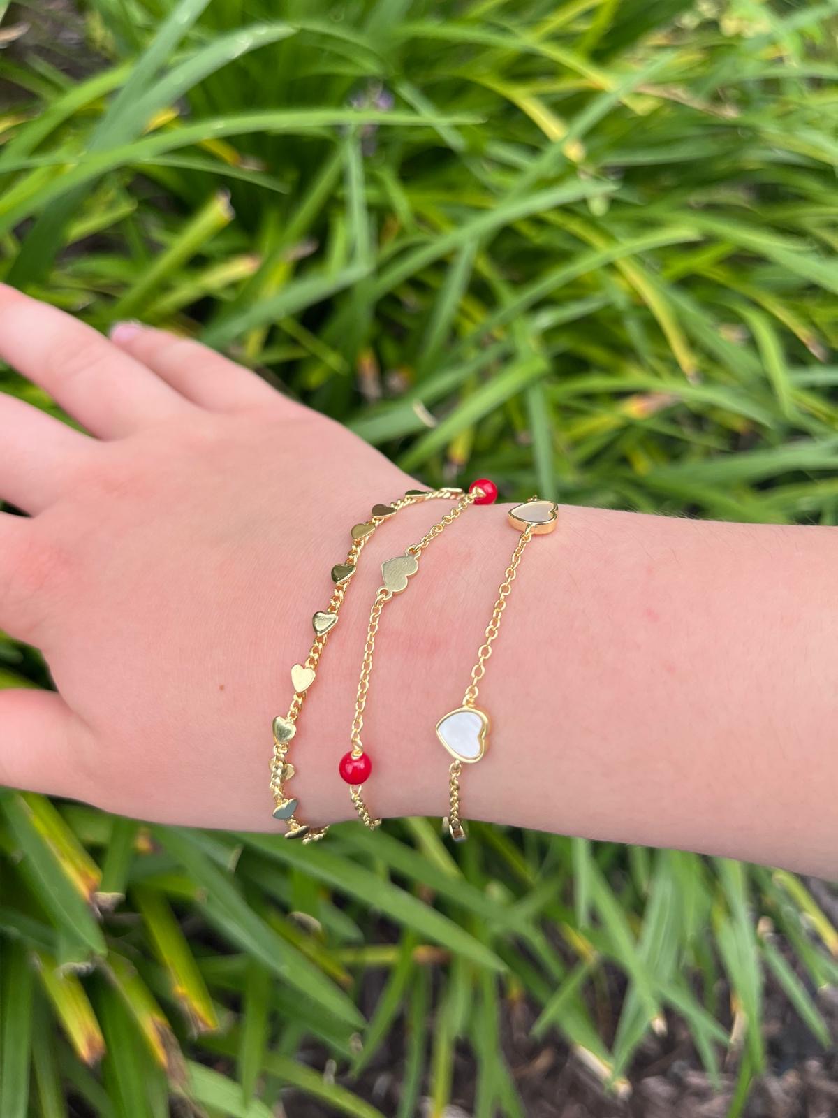 14K Gold Plated Hearts On Link  Bracelet